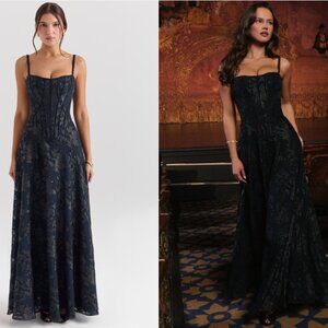 HOUSE OF CB 'Esme' Midnight Blue Lurex Chiffon Maxi Dress NWOT